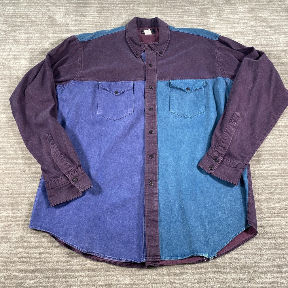 Vintage Ruddock Bros Shirt Mens XL Purple Colorblock Western Long Sleeve 90s